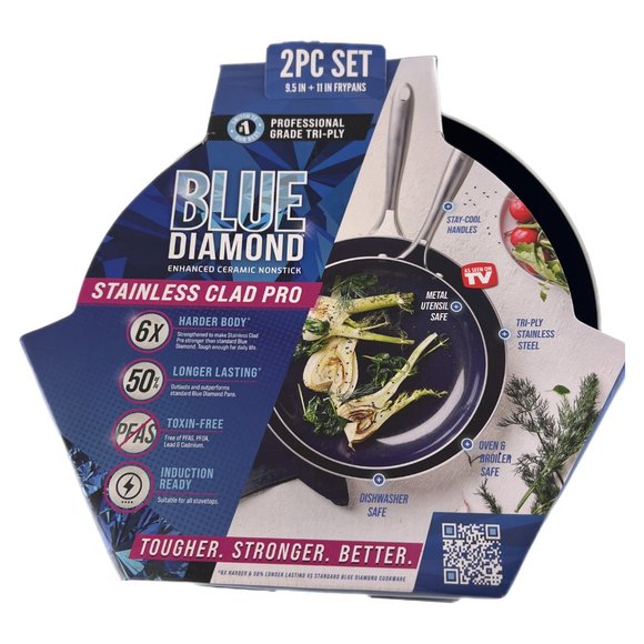 Blue Diamond Enhanced Ceramic Nonstick Stainless Clad Pro Frypan Set NWT - Picture 1 of 6